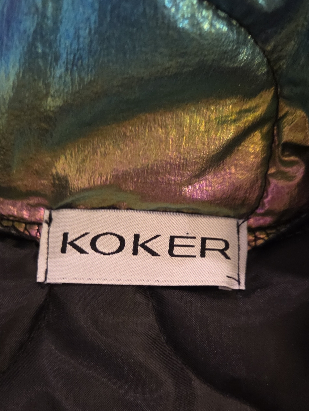 NWOT Koker Iridescent Metallic Quilted Puffer Jacket Coat - Size L/XL - Picture 3 of 8